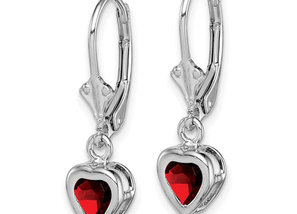 Sterling Silver Rhodium Plated Heart Garnet Leverback Earrings (Style QE2046GA)