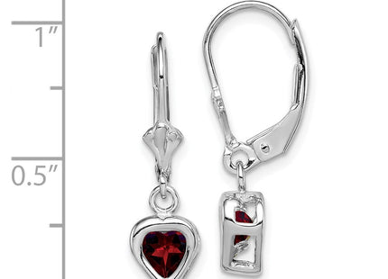 Sterling Silver Rhodium Plated Heart Garnet Leverback Earrings (Style QE2046GA)