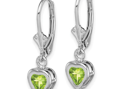 Sterling Silver Rhodium Plated Heart Peridot Leverback Earrings (Style QE2046PE)