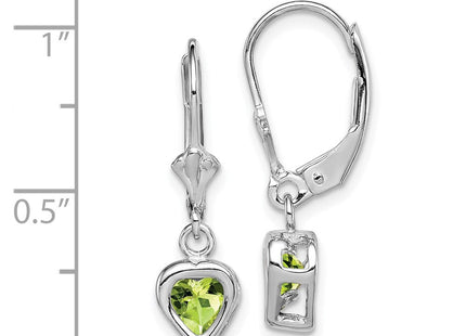 Sterling Silver Rhodium Plated Heart Peridot Leverback Earrings (Style QE2046PE)