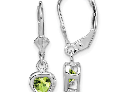 Sterling Silver Rhodium Plated Heart Peridot Leverback Earrings (Style QE2046PE)