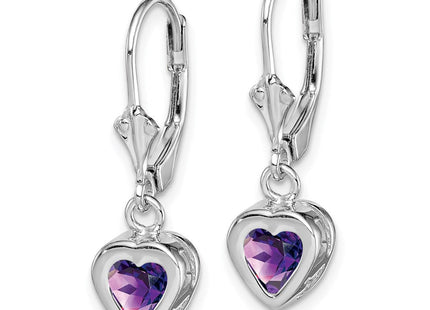 Sterling Silver Rhodium Plated Heart Amethyst Leverback Earrings (Style QE2047AM)