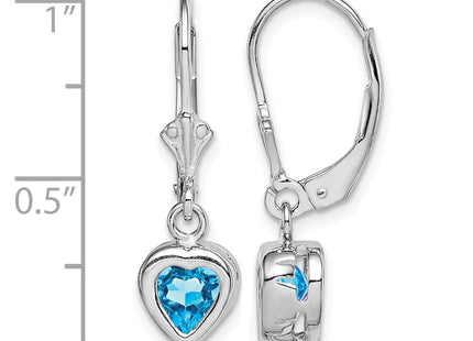 Sterling silver blue topaz heart drop earrings, further view