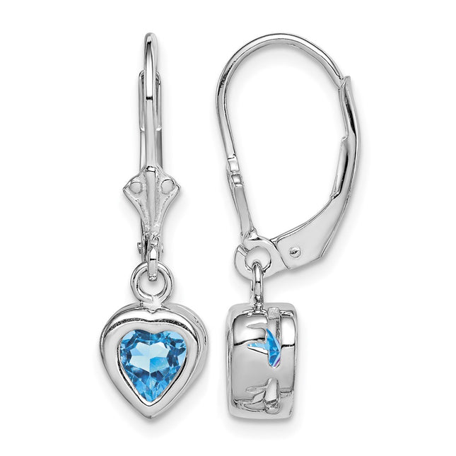 Sterling silver blue topaz heart drop earrings