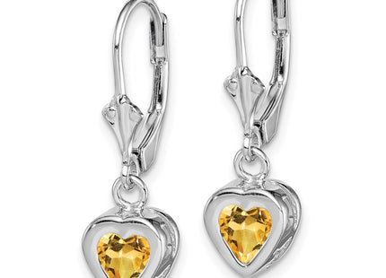 Sterling silver citrine heart drop earrings, alternate view