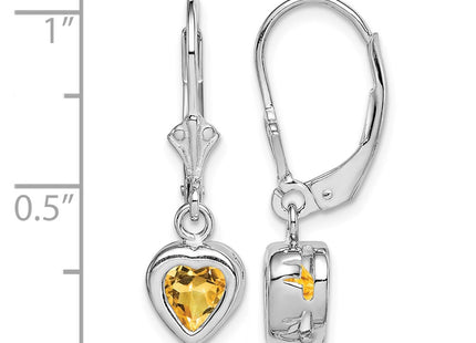 Sterling silver citrine heart drop earrings, further view