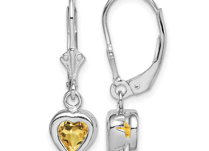 Sterling silver citrine heart drop earrings