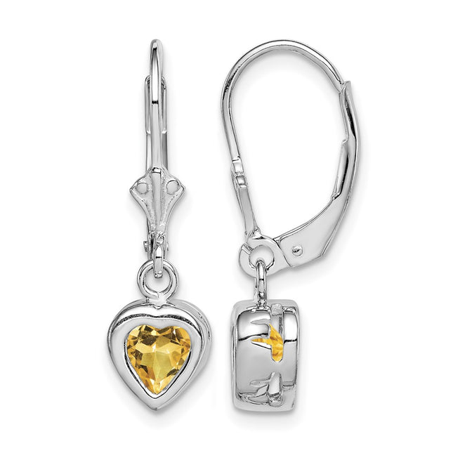 Sterling silver citrine heart drop earrings