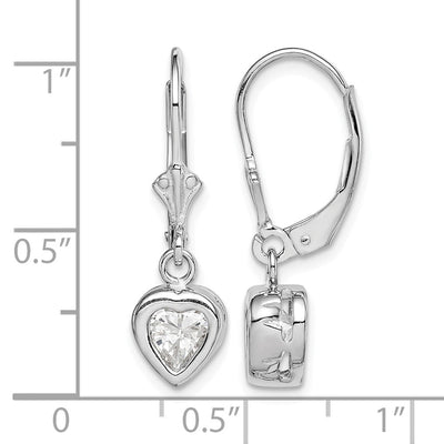 Sterling Silver Rhodium Plated Heart CZ Leverback Earrings, 25 x 7mm