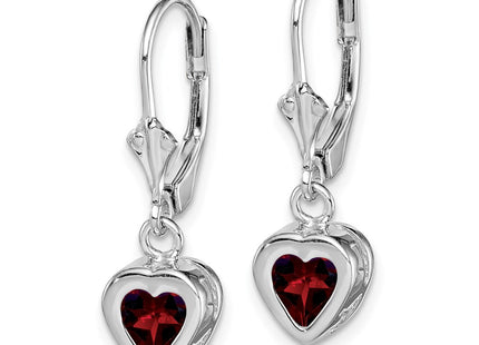 Sterling silver garnet heart drop earrings, alternate view