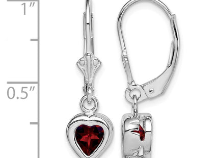Sterling silver garnet heart drop earrings, further view