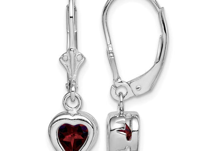 Sterling silver garnet heart drop earrings