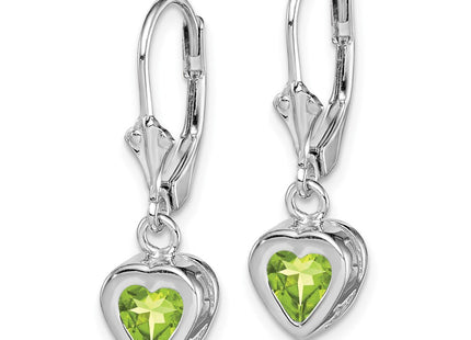 Sterling silver peridot heart drop earrings, alternate view