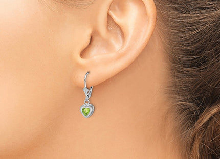 Sterling silver peridot heart drop earrings, another view