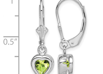Sterling silver peridot heart drop earrings, further view