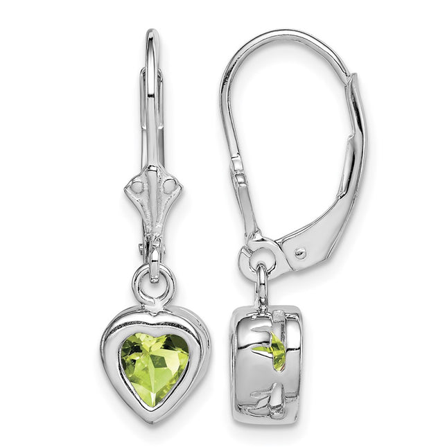Sterling silver peridot heart drop earrings