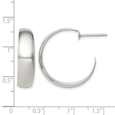 Sterling Silver Rhodium-plated Fancy J-Hoop Post Earrings, 23 x 23mm