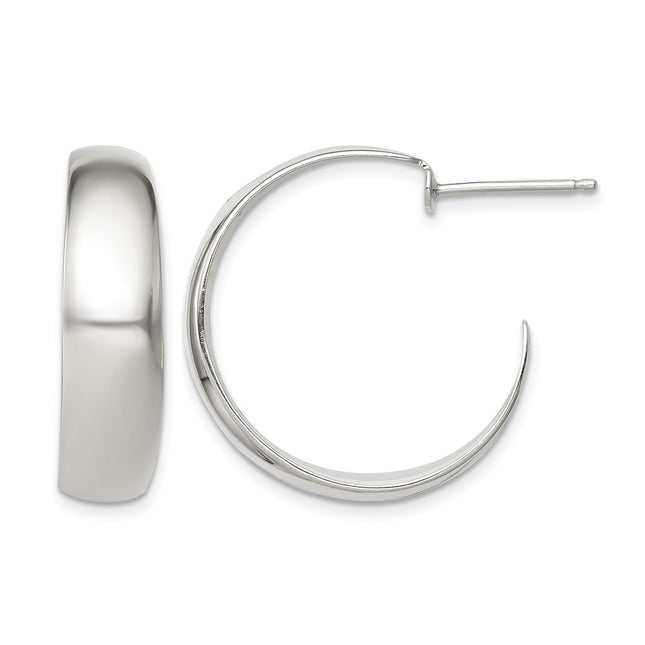 Sterling Silver Rhodium-plated Fancy J-Hoop Post Earrings, 23 x 23mm