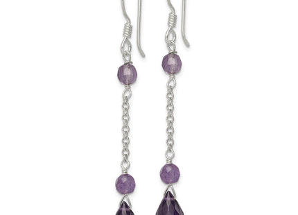 Sterling silver amethyst teardrop drop earrings, alternate view