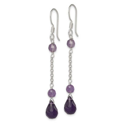 Sterling Silver Polished Amethyst Teardrop Dangle Earrings, 52 x 6mm