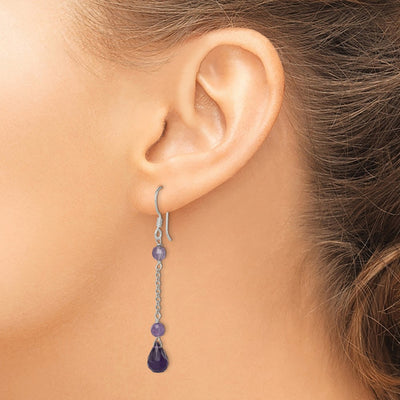 Sterling Silver Polished Amethyst Teardrop Dangle Earrings, 52 x 6mm