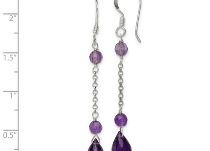 Sterling silver amethyst teardrop drop earrings, further view