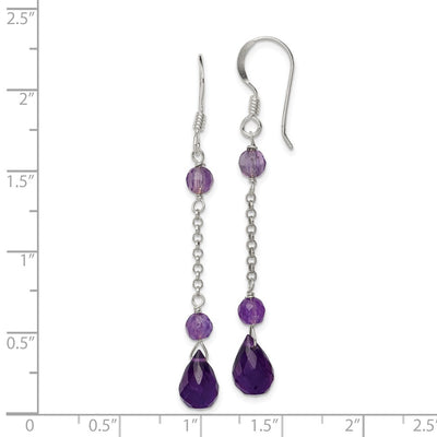 Sterling Silver Polished Amethyst Teardrop Dangle Earrings, 52 x 6mm