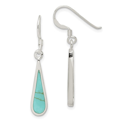 Sterling Silver Polished Turquoise Teardrop Dangle Earrings