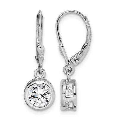 Sterling Silver Rhodium-plated Polished Round CZ Leverback Earrings, 27 x 7mm