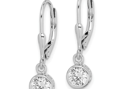 Sterling Silver Rhodium-plated Polished Round CZ Leverback Earrings (Style QE294)