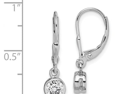 Sterling Silver Rhodium-plated Polished Round CZ Leverback Earrings (Style QE294)