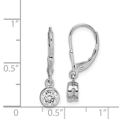 Sterling Silver Rhodium-plated Polished Round CZ Leverback Earrings, 25 x 5mm