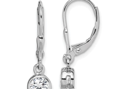 Sterling Silver Rhodium-plated Polished Round CZ Leverback Earrings (Style QE294)