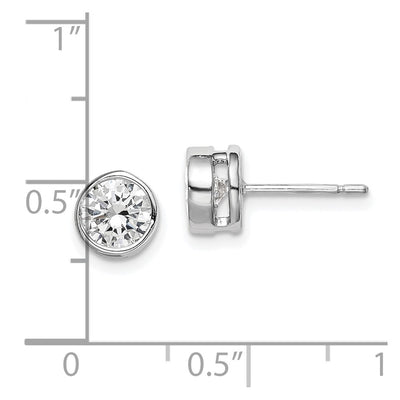 Sterling Silver RH-plated Polished Round CZ Bezel Set Stud Earrings