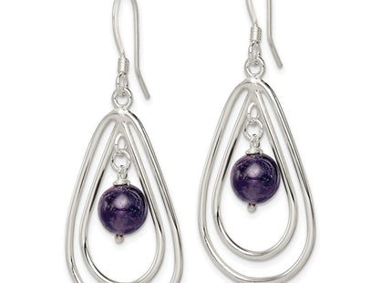 Sterling Silver Polished Amethyst Teardrop Dangle Earrings (Style QE3043)