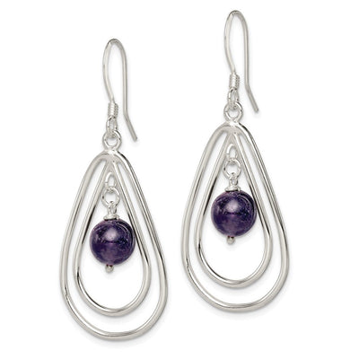 Sterling Silver Polished Amethyst Teardrop Dangle Earrings, 51 x 18mm