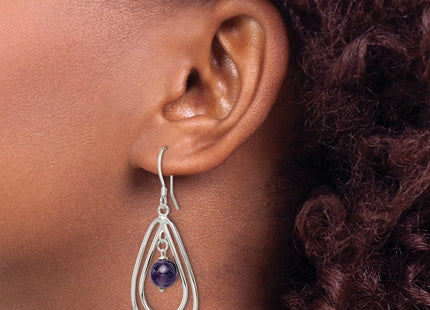 Sterling Silver Polished Amethyst Teardrop Dangle Earrings (Style QE3043)