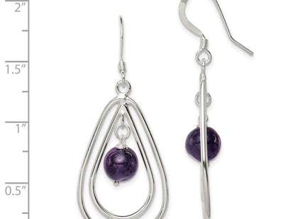 Sterling Silver Polished Amethyst Teardrop Dangle Earrings (Style QE3043)