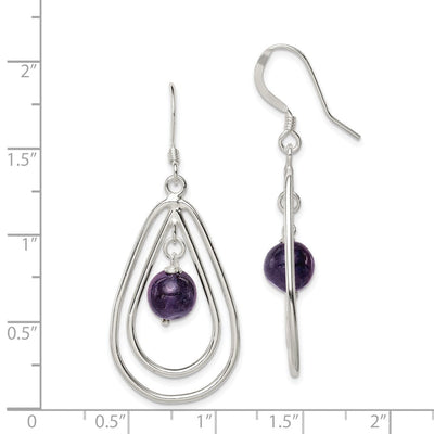 Sterling Silver Polished Amethyst Teardrop Dangle Earrings, 51 x 18mm