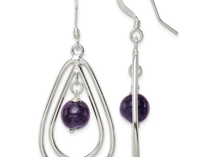 Sterling Silver Polished Amethyst Teardrop Dangle Earrings (Style QE3043)