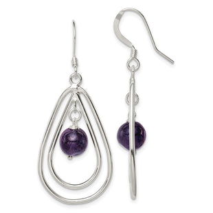 Sterling Silver Polished Amethyst Teardrop Dangle Earrings (Style QE3043)