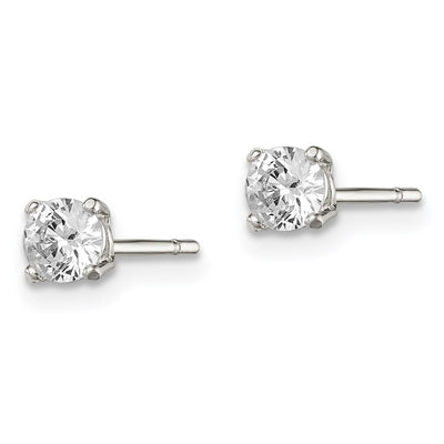 Sterling Silver Round Basket Set CZ Stud Earrings, 4 x 4mm