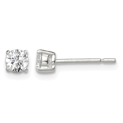 Sterling Silver Round Basket Set CZ Stud Earrings, 4 x 4mm