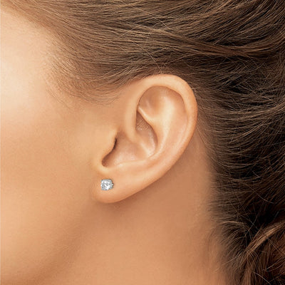 Sterling Silver Round Basket Set CZ Stud Earrings, 5 x 5mm