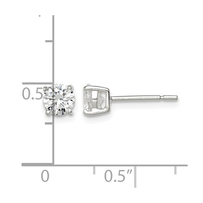 Sterling Silver Round Basket Set CZ Stud Earrings, 5 x 5mm