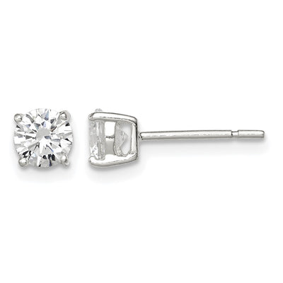 Sterling Silver Round Basket Set CZ Stud Earrings, 5 x 5mm