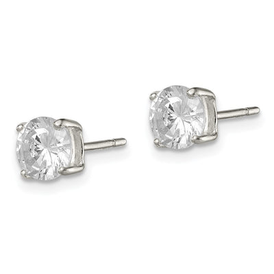 Sterling Silver Round Basket Set CZ Stud Earrings, 6 x 6mm