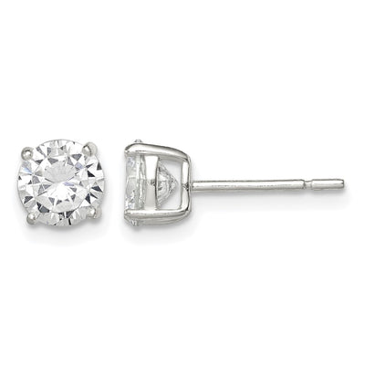 Sterling Silver Round Basket Set CZ Stud Earrings, 6 x 6mm