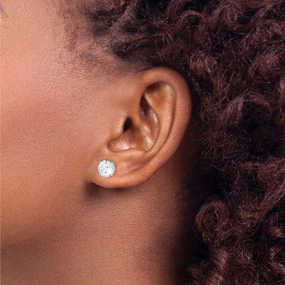 Sterling Silver Round Basket Set CZ Stud Earrings, 8 x 8mm