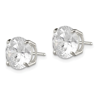 Sterling Silver Round Basket Set CZ Stud Earrings, 10 x 10mm